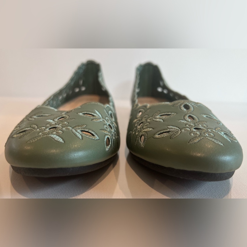 Ballet Flat Sage Green Cutout Women's Loafers - Picture 3 of 8